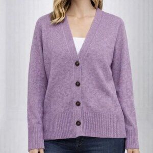J. Jill Cardigan Sweater Ribbed Button Front Heather Purple Lavender L Petite